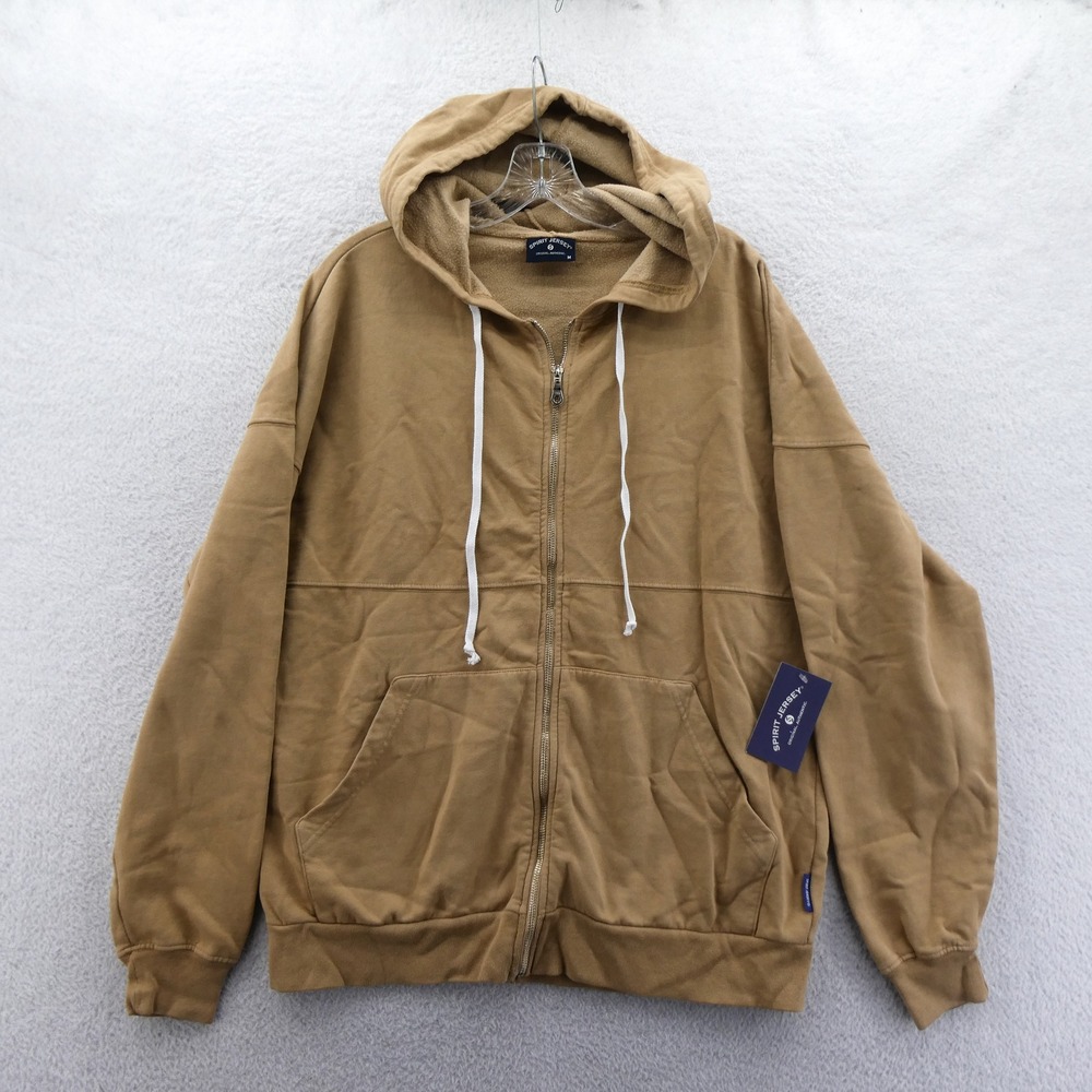 Spirit Jersey Hoodie Men Medium Full Zip Tan Camel Heavyweight Fleece Sweatshirt
